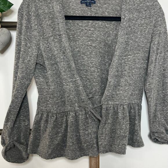 American‎ Eagle Outfitters Long Sleeve Gray Wrap Sweater Size Small - Picture 3 of 7
